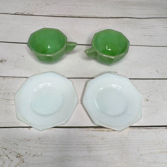 VTG Akro Agate Little American Maid Tea Set Children's Toys Dishes Green & White - Picture 16 of 16